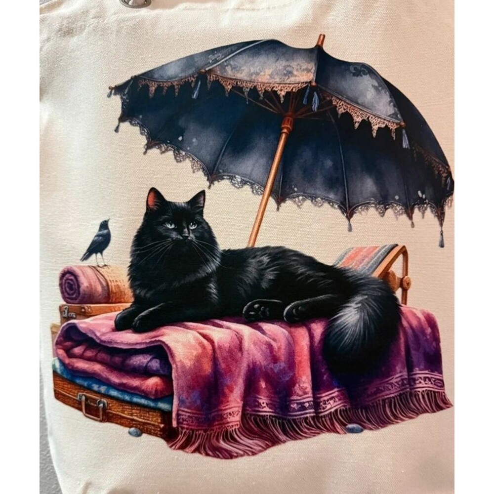 Whimsigoth Black Cat Canvas Tote Witchcore Gothic Romantasy Bookish Bag